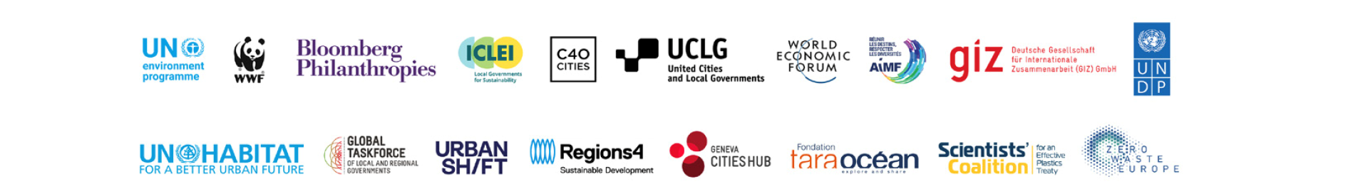 kisi-kisi logo organisasi yang bermitra dalam forum internasional paris untuk mengakhiri polusi plastik di kota-kota