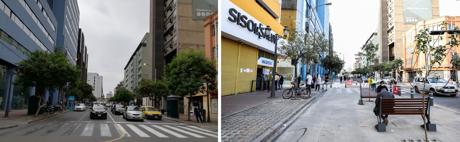 Gambar sebelum dan sesudah distrik pusat kota Lima