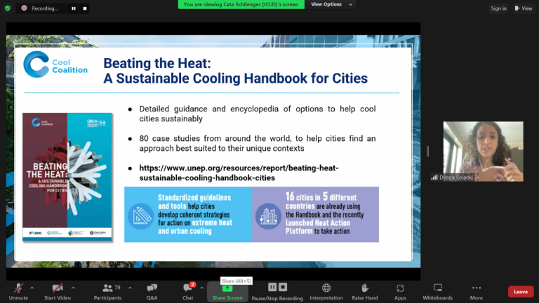 tangkapan layar dari webinar ICLEI Energy Exchanges dan UrbanShift tentang pendinginan perkotaan